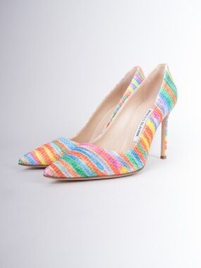 Manolo Blahnik Rainbow Striped Pointed-Toe Pumps